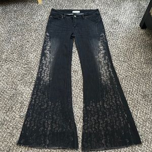Free People faded Black Wash Jeans, big Bell Raw Hem